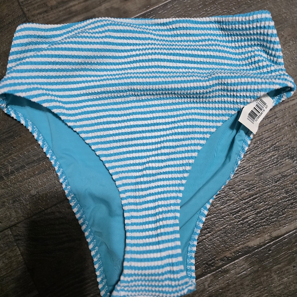 Aerie High Waist Blue and White Striped Bikini BOTTOM ONLY Size Large